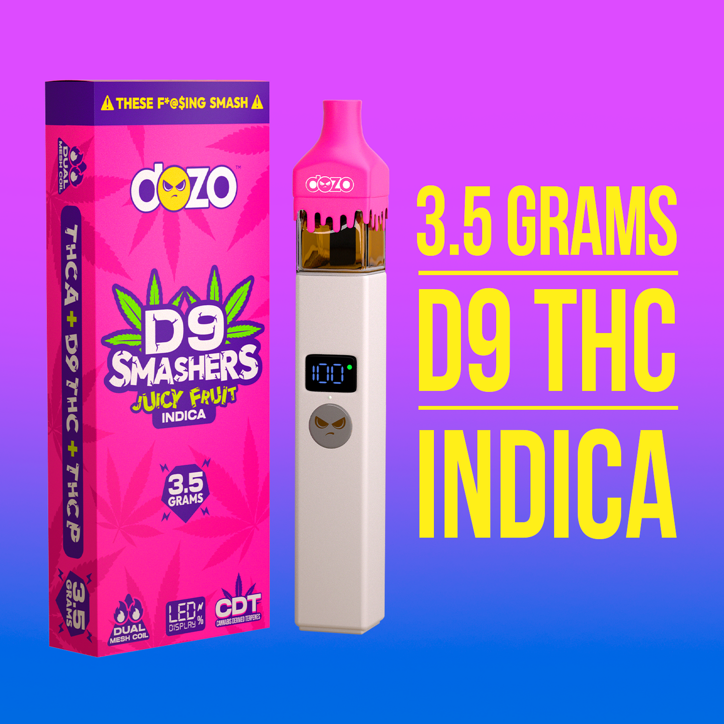 3.5g Dozo D9 Smashers THC-A Disposable: Hawaian Punch (Hybrid)