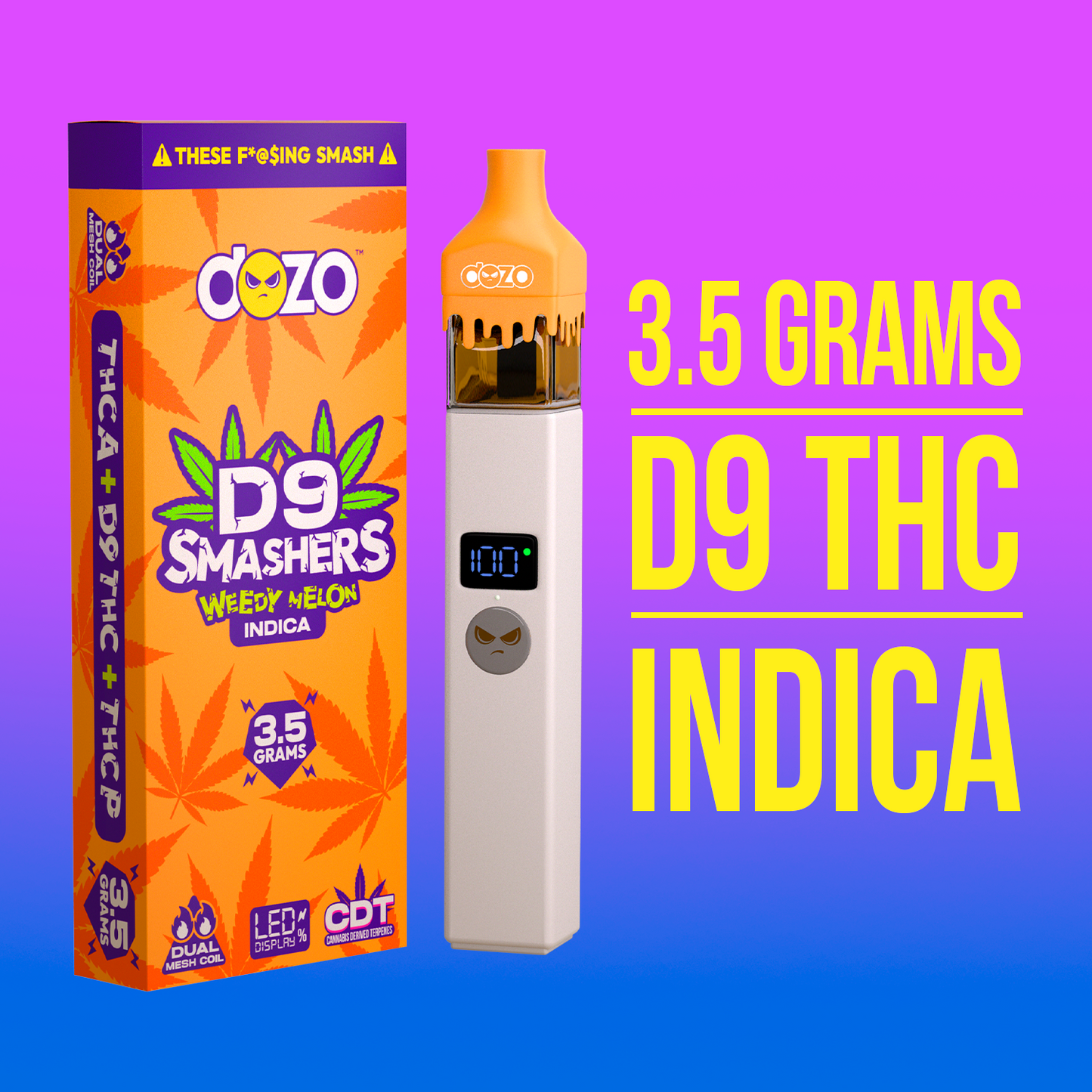 3.5g Dozo D9 Smashers THC-A Disposable: Jucy Fruit (Indica)