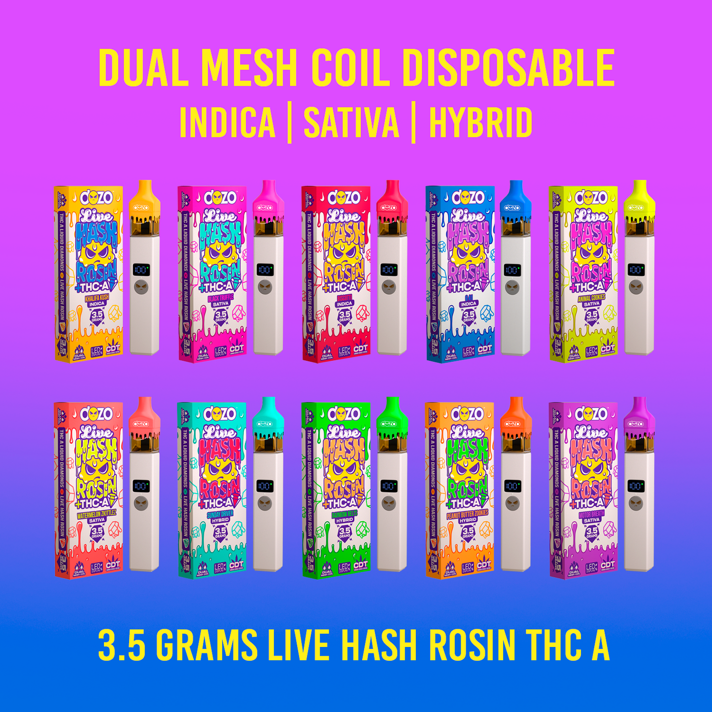 3.5g Dozo Live Hash Rosin THC-A Vape: Biscotti (Indica)