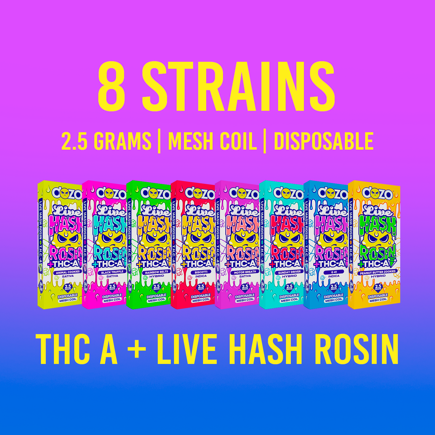 2.5g Dozo Live Hash Rosin THC-A Vape: Sunday Driver (Hybrid)