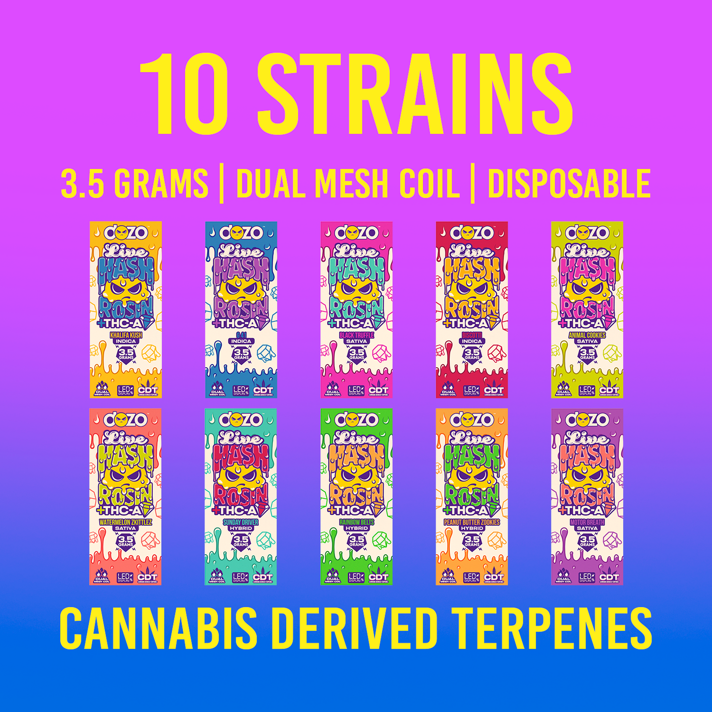 3.5g Dozo Live Hash Rosin THC-A Vape: Watermelon Zkittlez (Sativa)