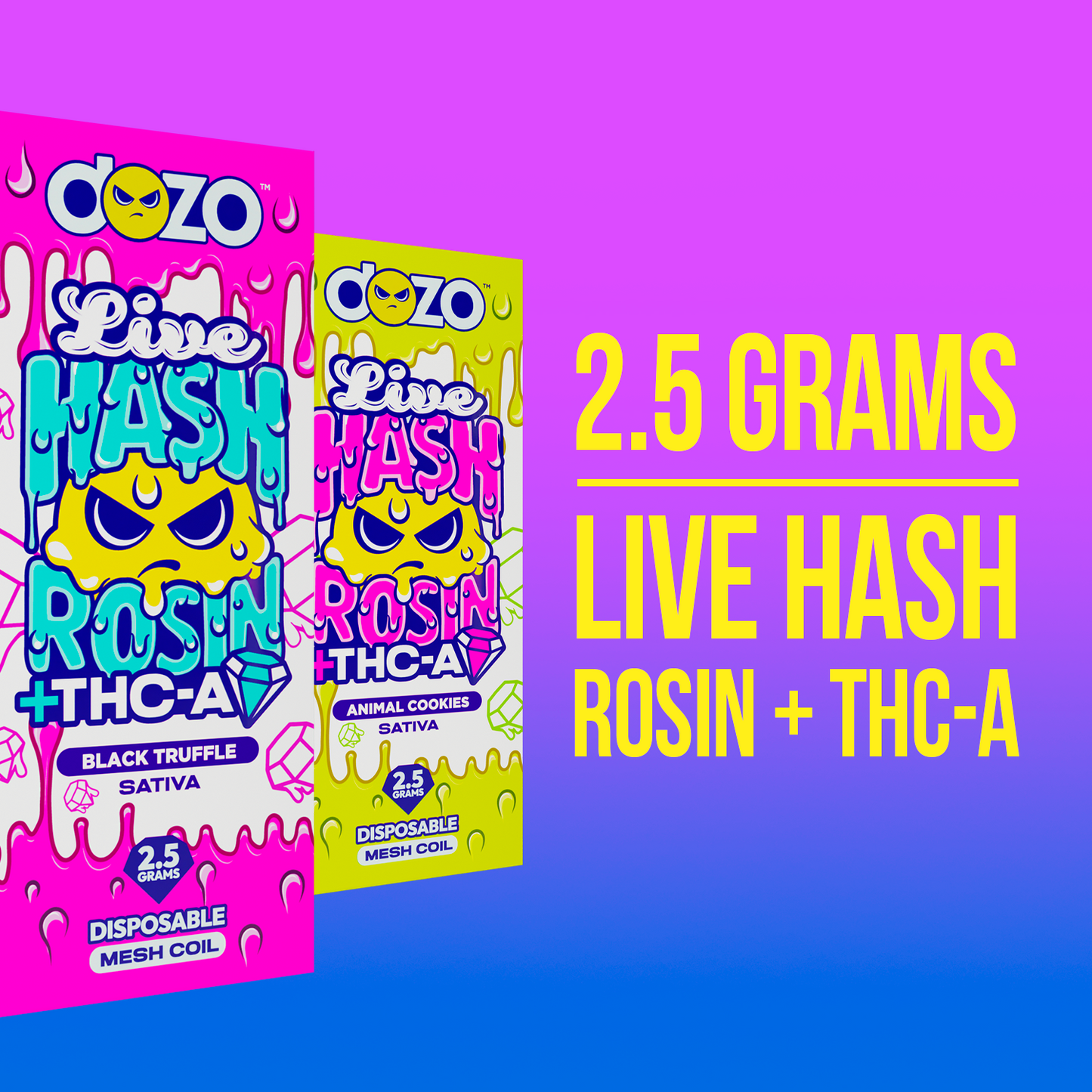 2.5g Dozo Live Hash Rosin THC-A Vape: Black Truffle (Sativa)