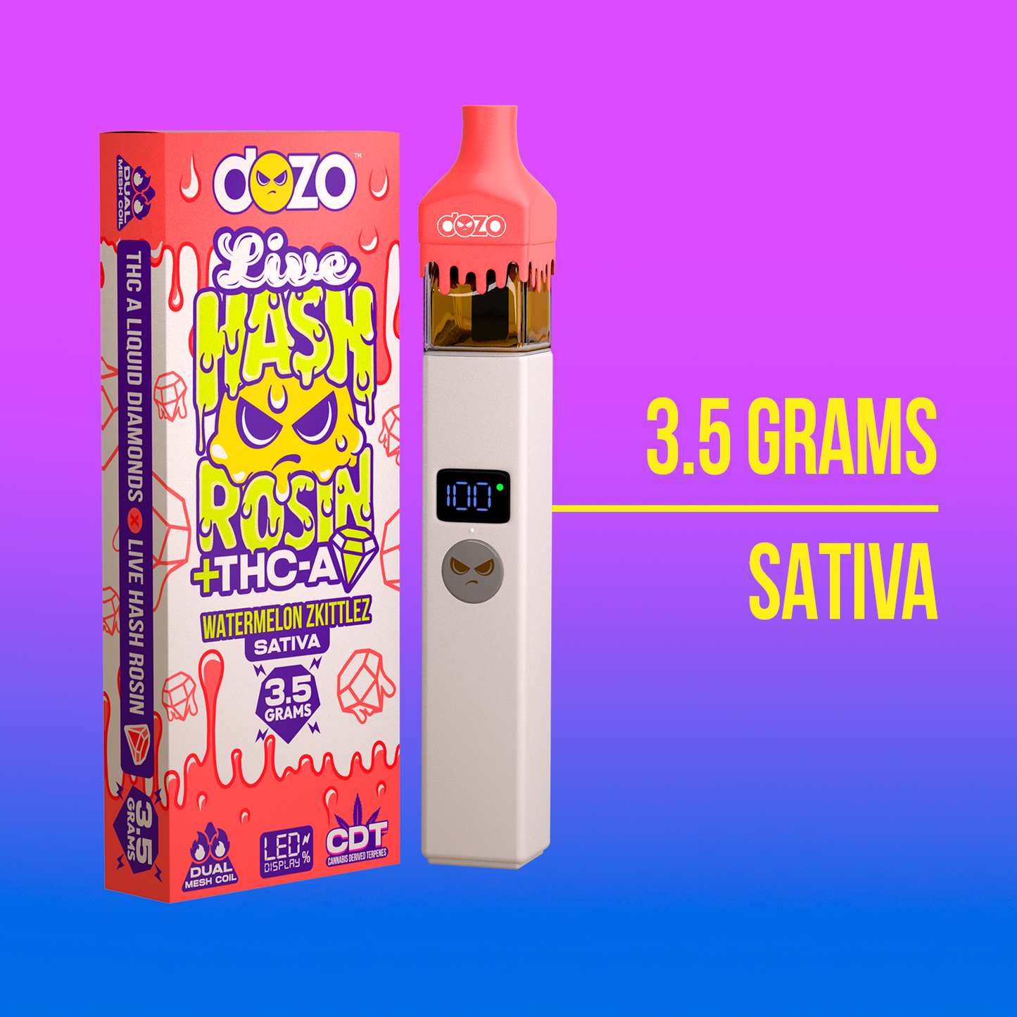3.5g Dozo Live Hash Rosin THC-A Vape: Biscotti (Indica)