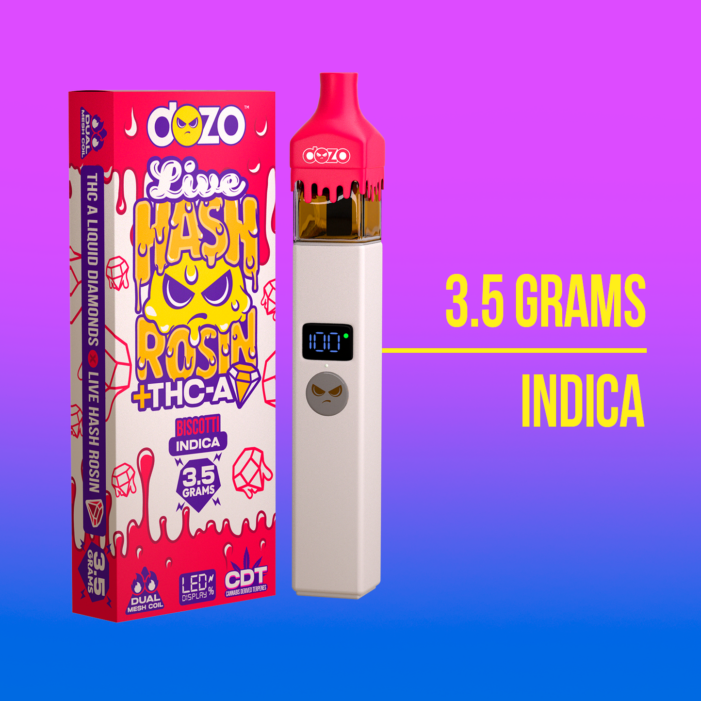 3.5g Dozo Live Hash Rosin THC-A Vape: Peanut Butter Zookies (Hybrid)