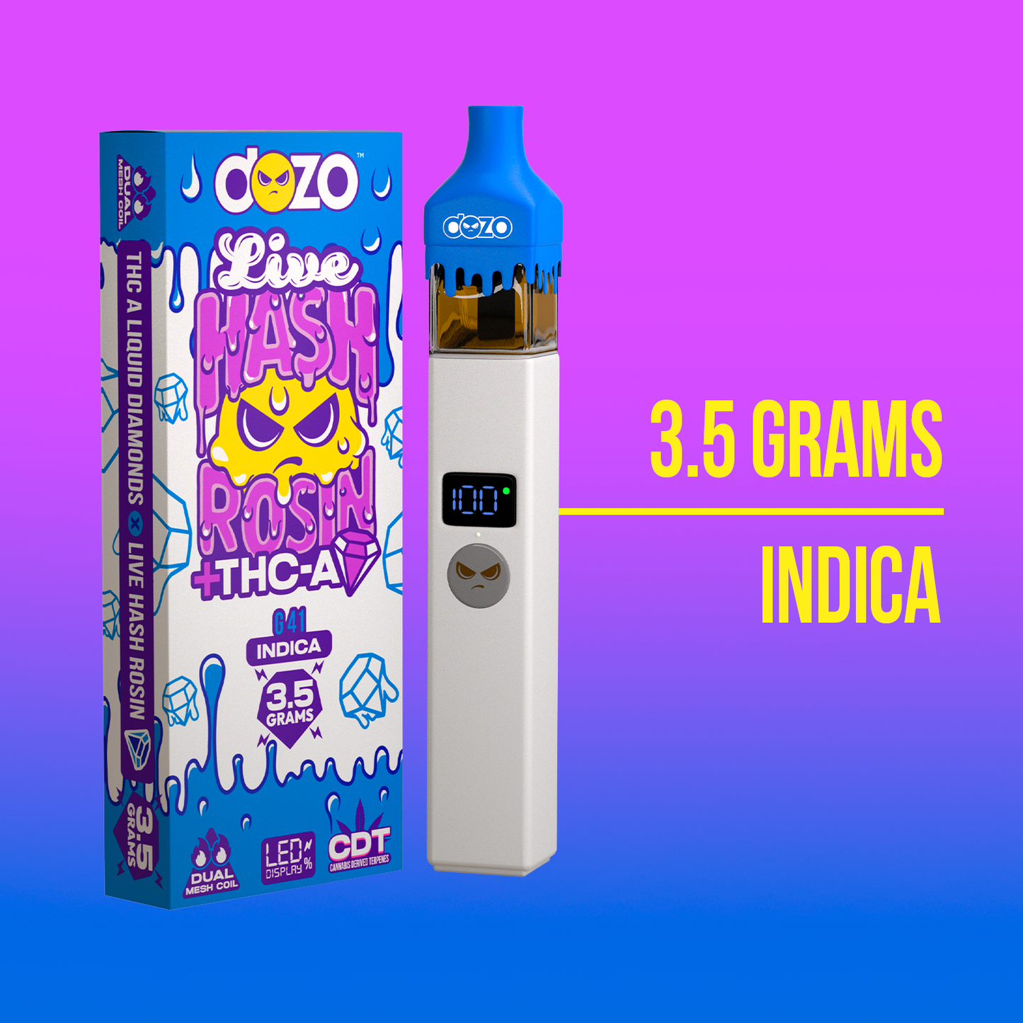 3.5g Dozo Live Hash Rosin THC-A Vape: Rainbow Belts (Hybrid)