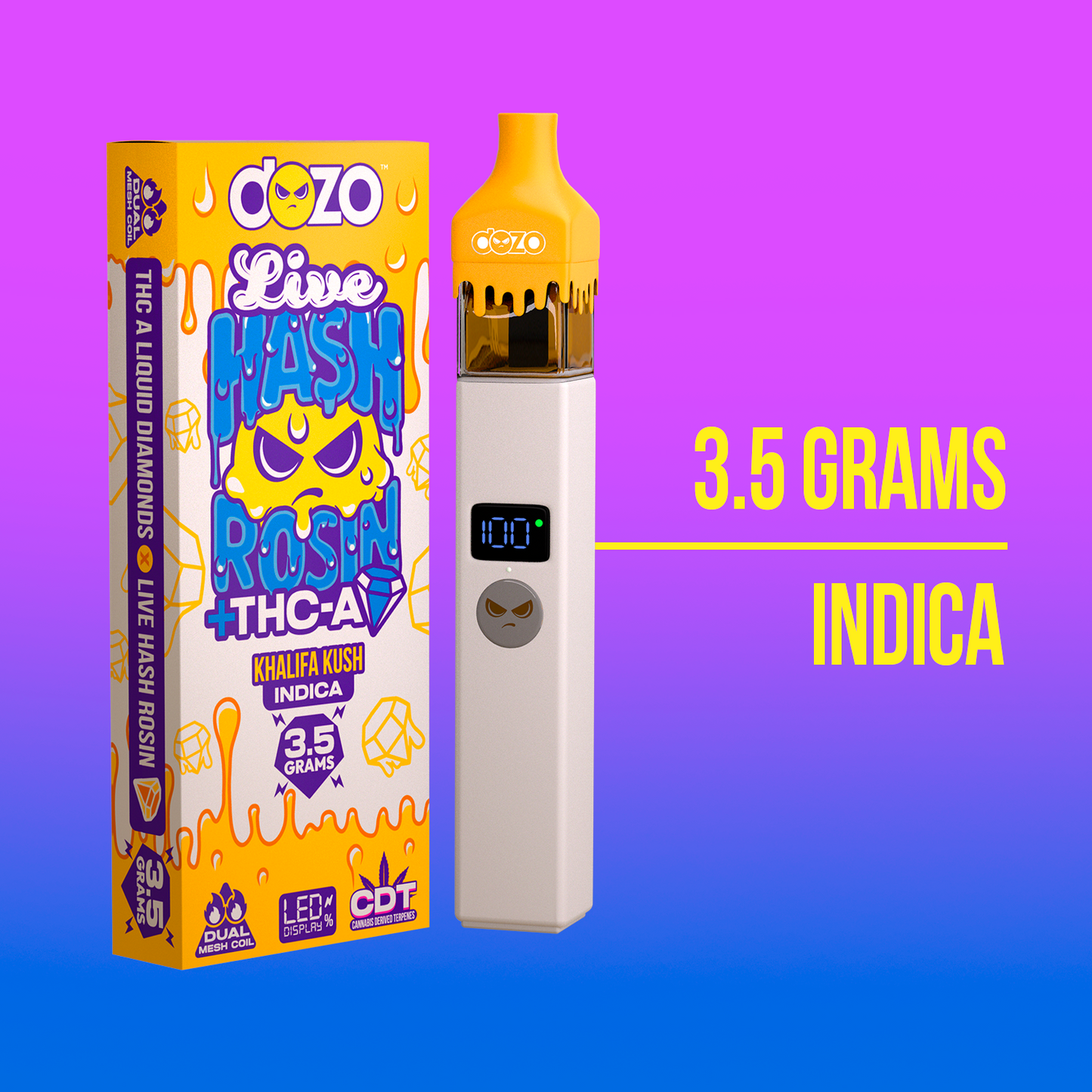 3.5g Dozo Live Hash Rosin THC-A Vape: Motor Breath (Sativa)