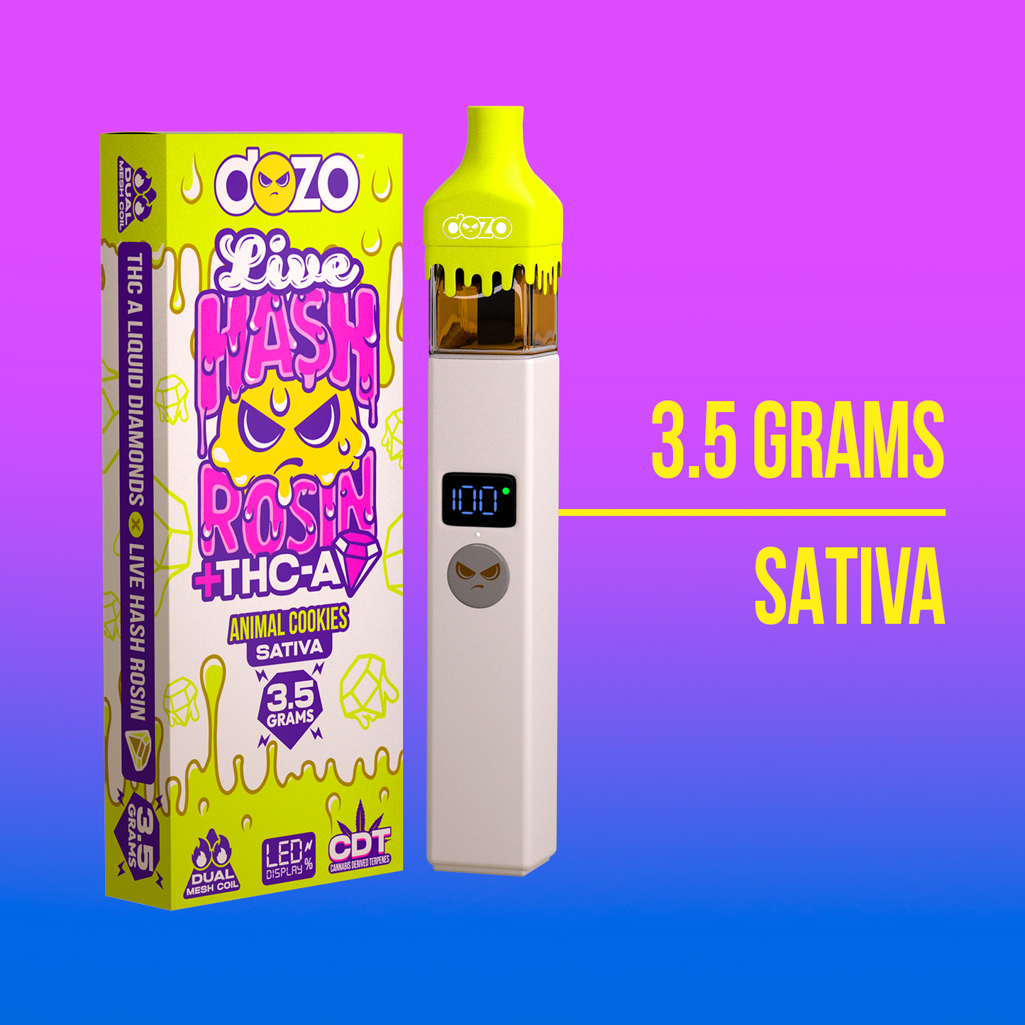 3.5g Dozo Live Hash Rosin THC-A Vape: Watermelon Zkittlez (Sativa)