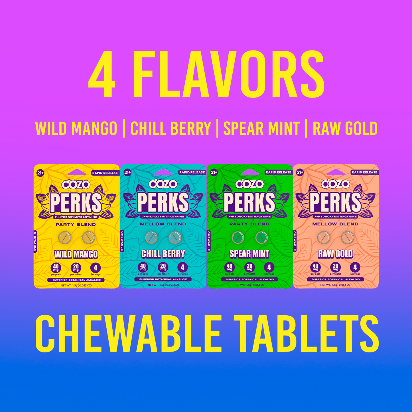 NEW FLAVORS Dozo PERKS 7-HYDROXYMITRAGYNINE | 2ct (40 mg Per Pack)