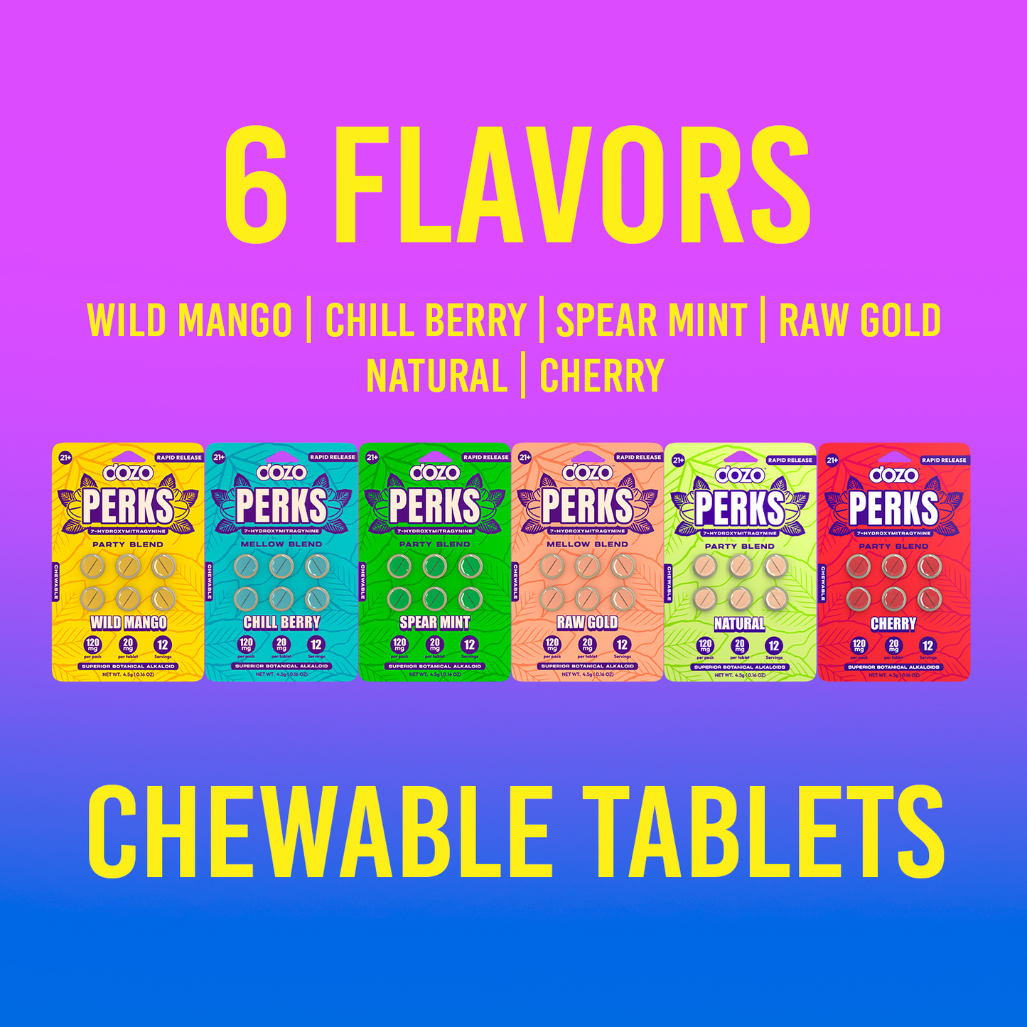 NEW 6ct Dozo PERKS 7-HYDROXYMITRAGYNINE | 6ct (120 mg Per Pack)