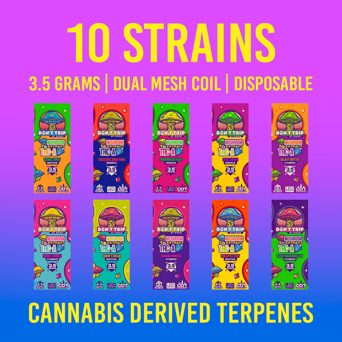 3.5g Dozo Don't Trip Mushroom Vape: Hubble Bubble (Hybrid)