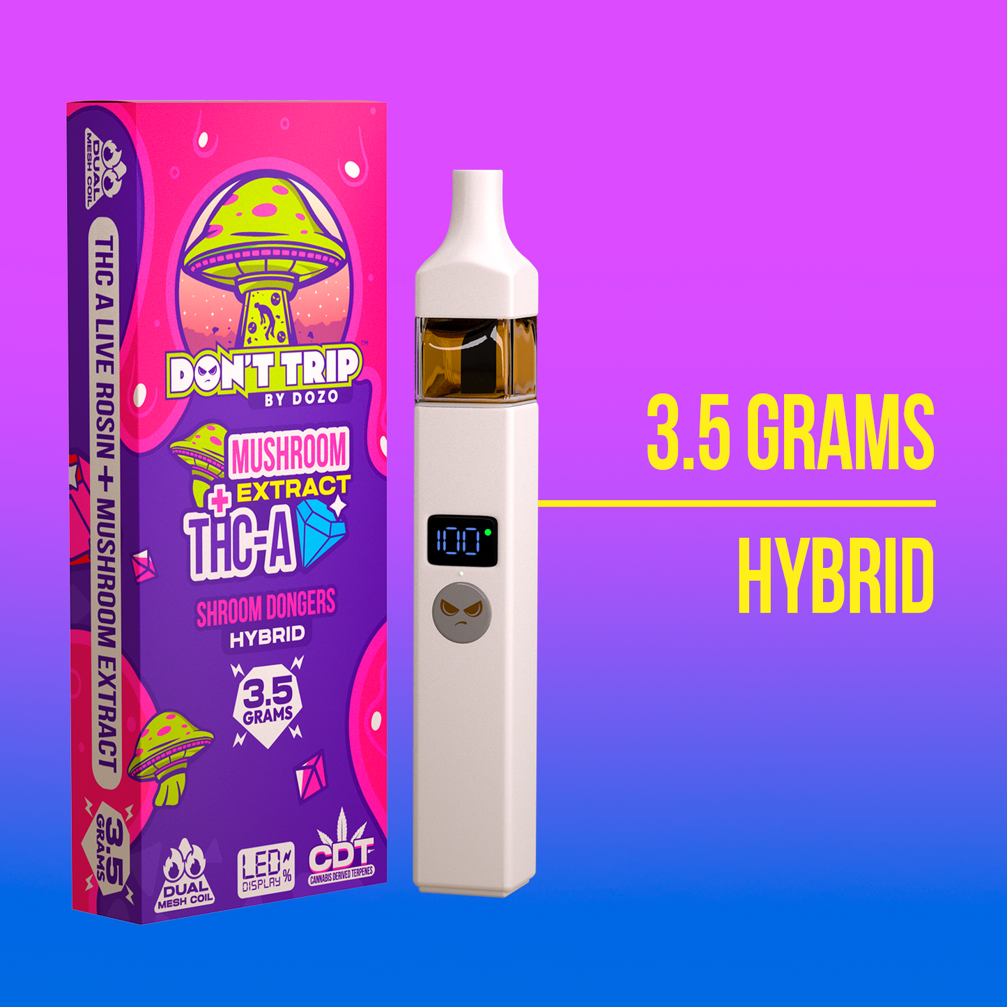 3.5g Dozo Don't Trip Mushroom Vape: Hubble Bubble (Hybrid)