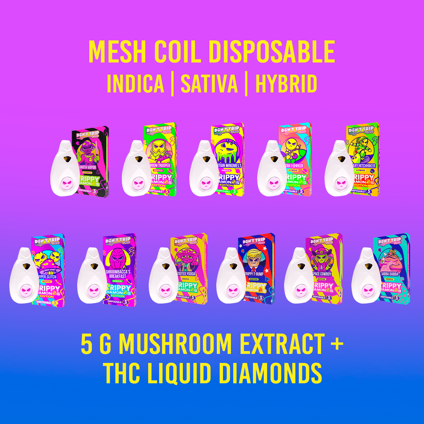 5g Trippy Dimonds Mushroom Vape: Zooted Yooda (Indica)