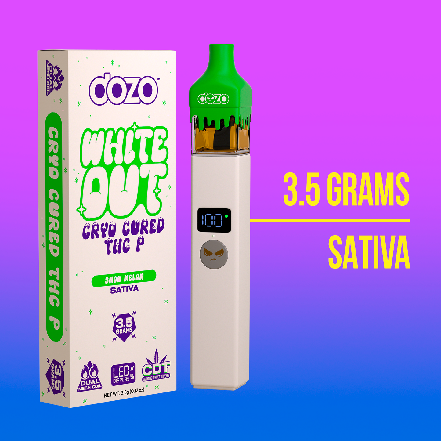 3.5g Dozo White-Out Disposable: Snow Melow (Sativa)